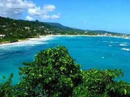 Vue aérienne d'une côte tropicale, avec des eaux turquoise caressant une plage de sable et des collines luxuriantes sous un ciel bleu clair.