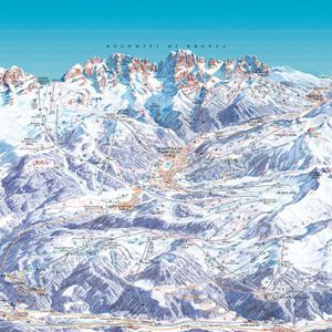 Una mappa delle piste da sci della zona delle Dolomiti di Brenta, che mostra le località di Madonna di Campiglio, Folgarida e Marilleva.