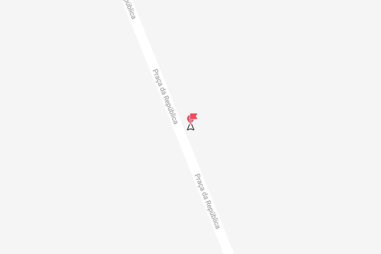Una mappa minimalista che mostra un segnaposto rosso sulla strada chiamata Praça da República.