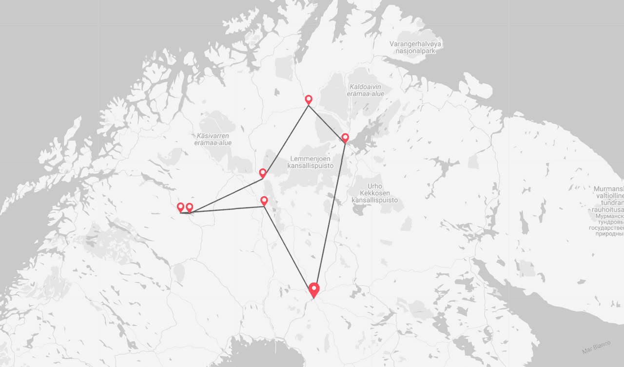 Lapponia: a caccia dell'aurora boreale map