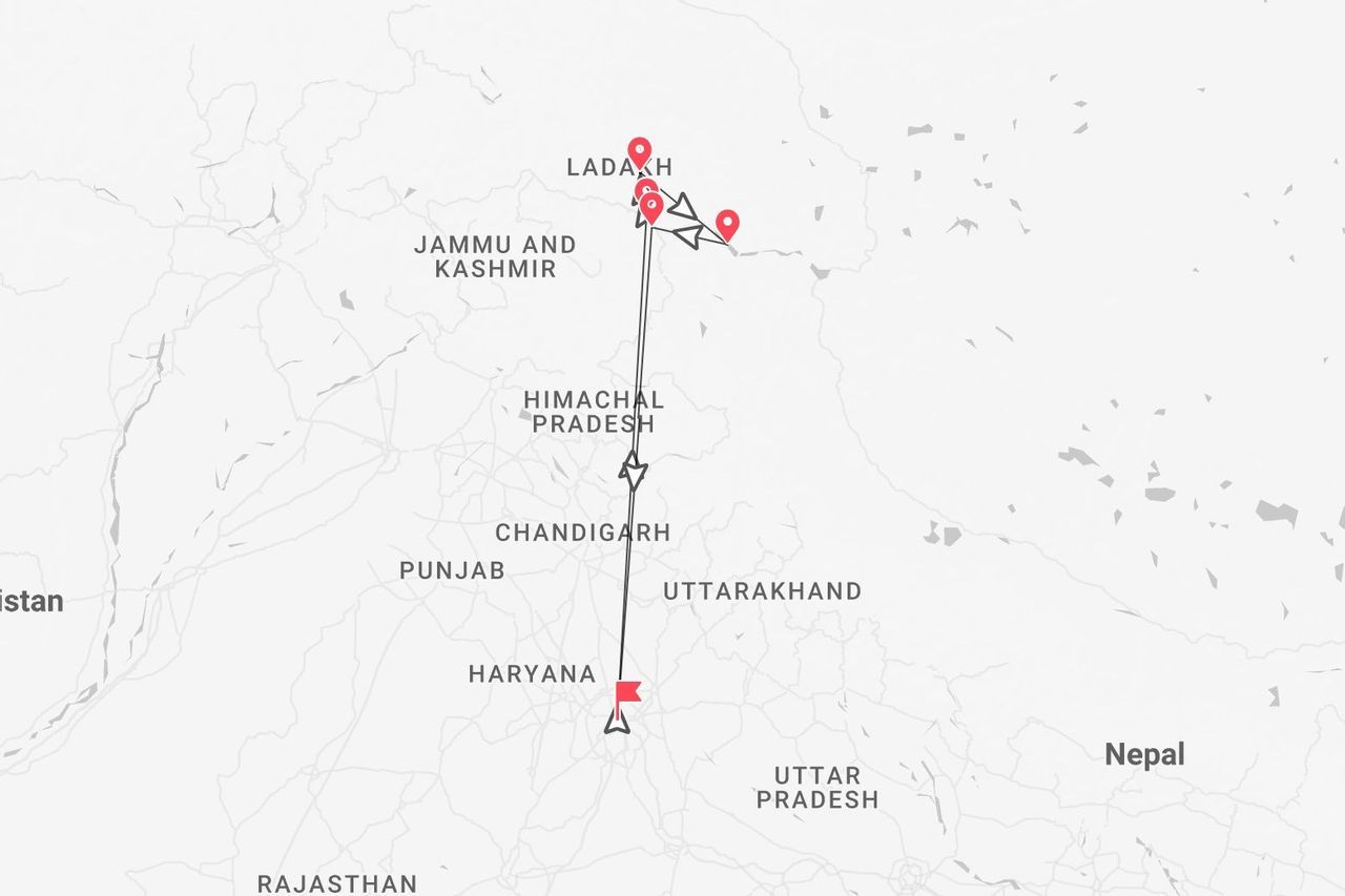 Itinerario di viaggio nell'India settentrionale: da Haryana, attraverso Himachal Pradesh, fino al Ladakh.