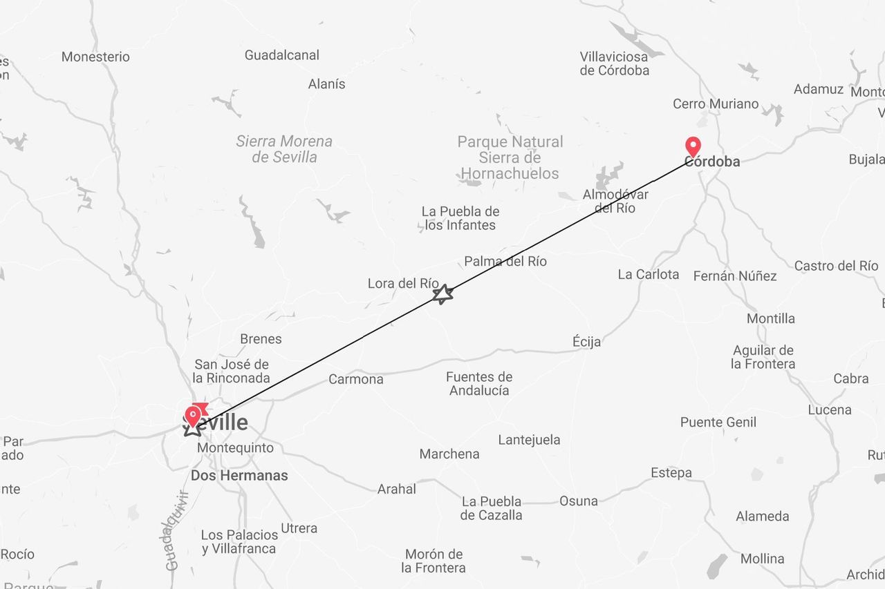 Itinerario da Siviglia a Cordova, Andalusia, Spagna, con sosta a Palma del Río.