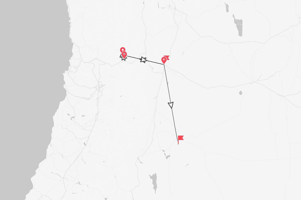 A stylized map showing a travel itinerary marked with a black line, red location pins, and a final destination flag.