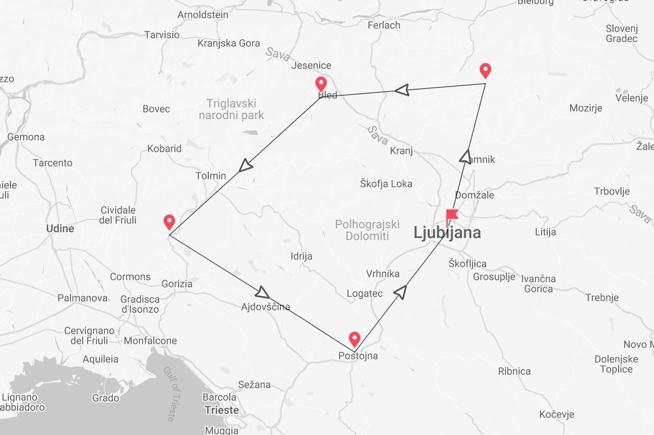Itinéraire de voyage en Slovénie: une boucle depuis Ljubljana, passant par Postojna et Bled.