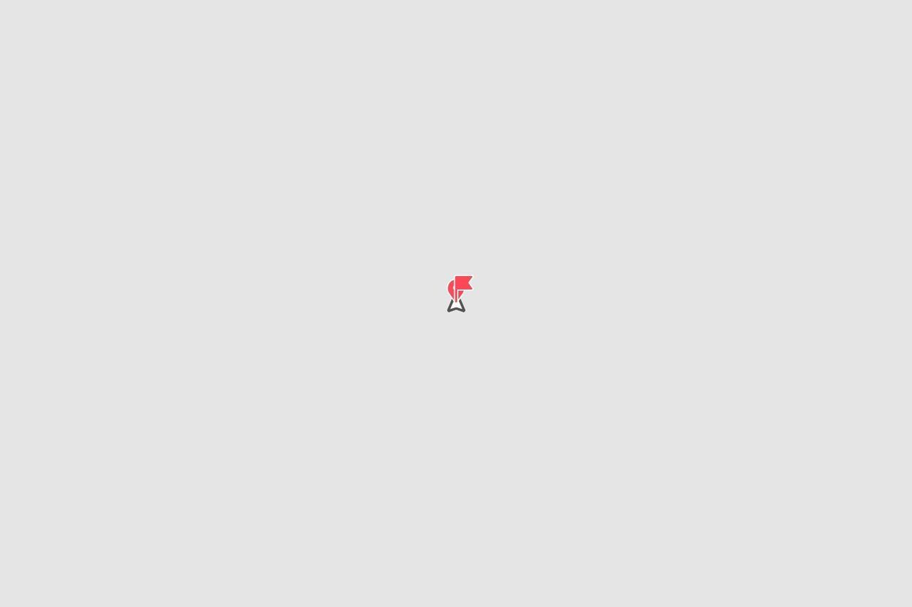 A minimalist red flag icon, resembling a map pin, centered on a light gray background.