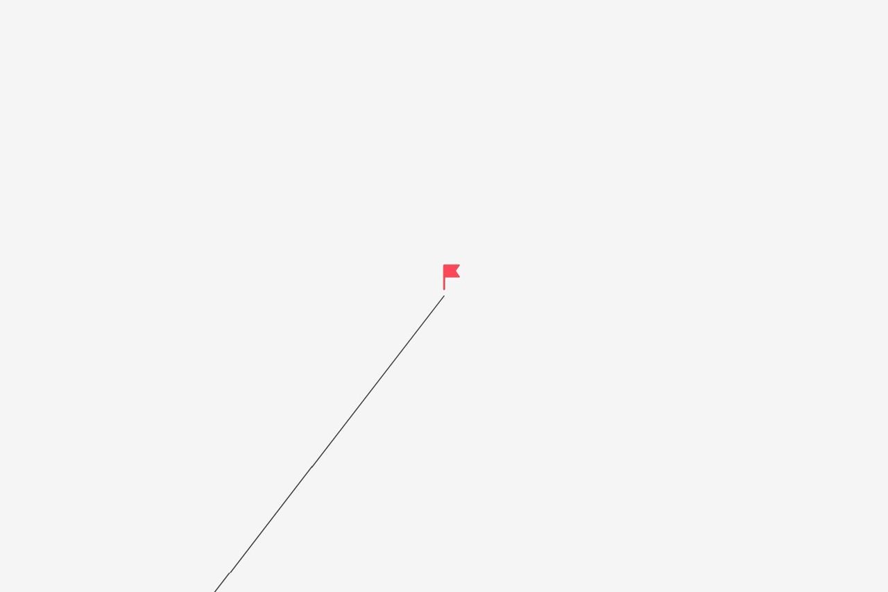 Una sottile linea nera su sfondo bianco conduce a una piccola icona di bandiera rossa, che rappresenta una destinazione o un obiettivo.