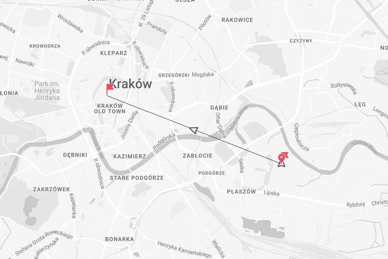 Mappa di Cracovia: itinerario dal centro storico al fiume Vistola.