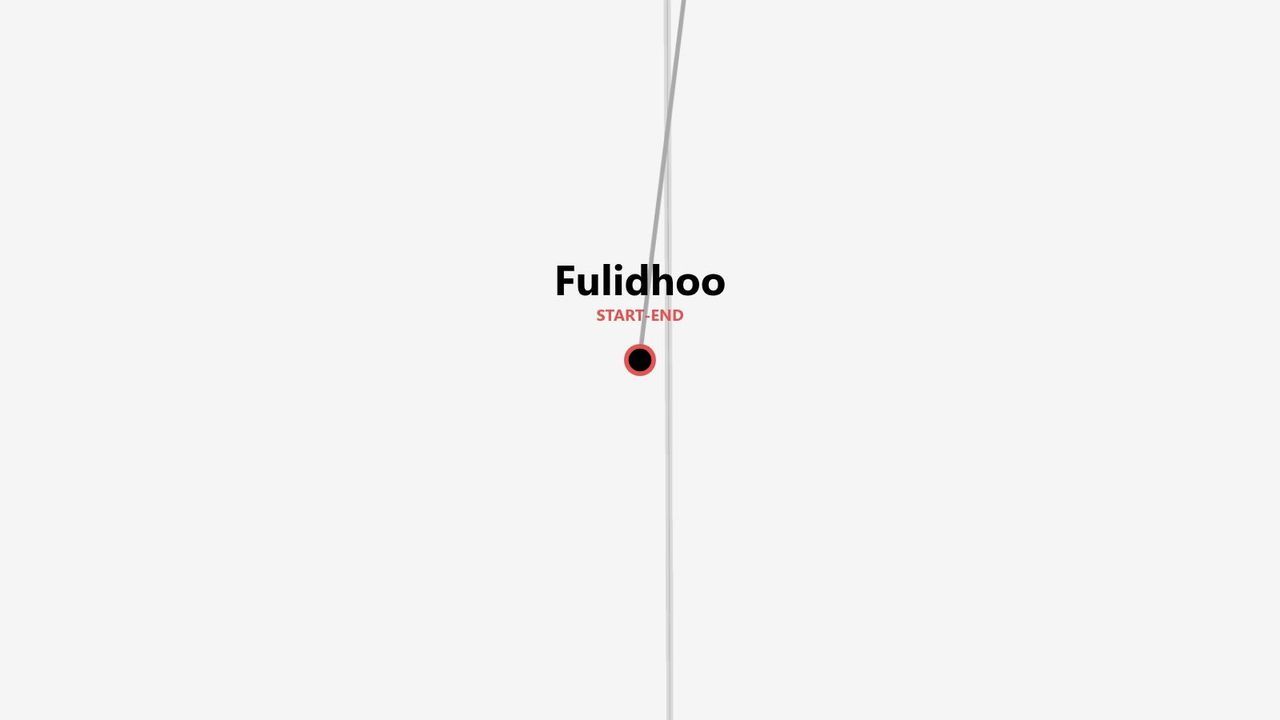 A minimalist map graphic showing Fulidhoo as the start and end point of a route on a vertical line.