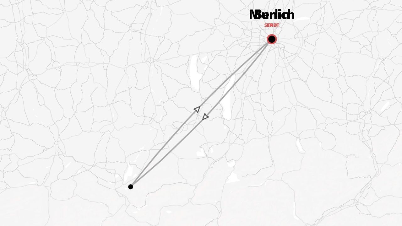 A map of a travel route showing a round trip starting from Berlin.