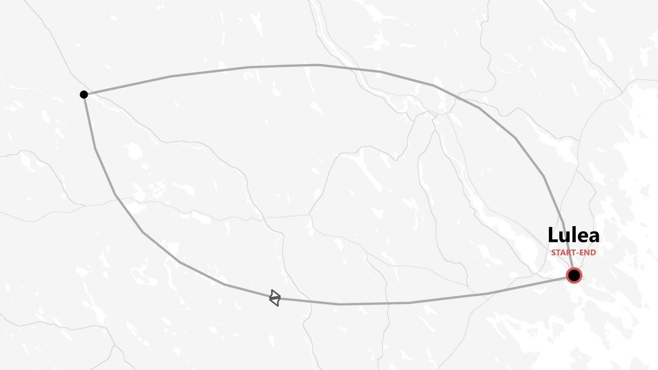 Eine minimalistische Karte einer Rundreise, die in Luleå beginnt und endet.