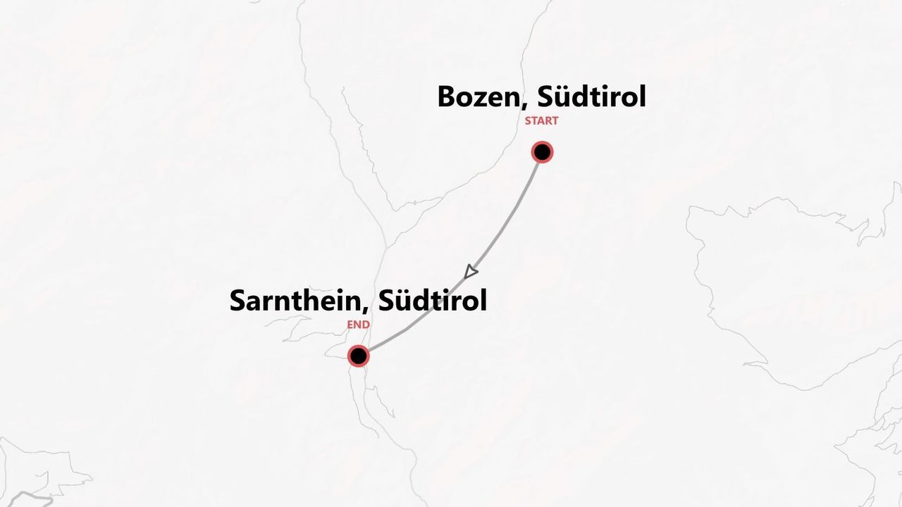 Karte der Reiseroute von Bozen, Südtirol, nach Sarnthein, Südtirol.