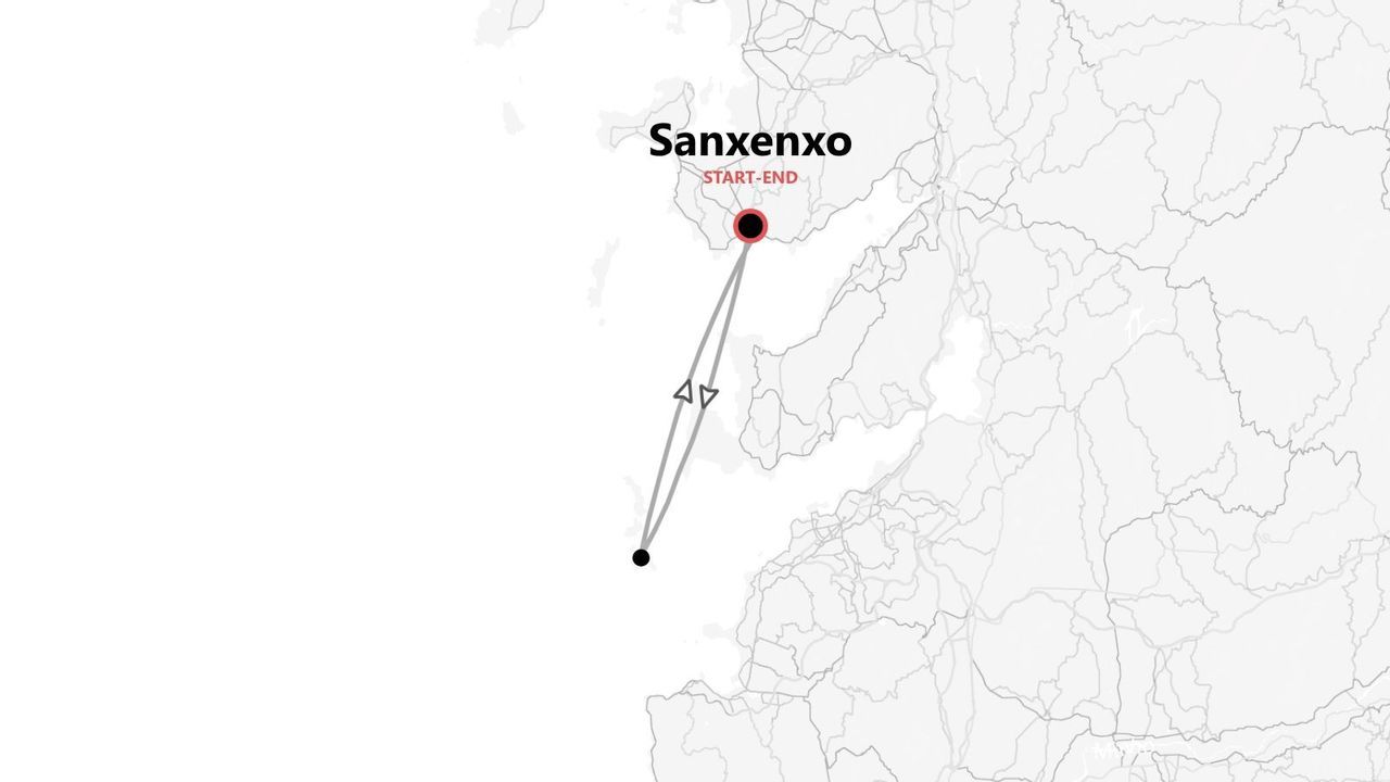 Ruta de viaje de ida y vuelta en Sanxenxo, España.