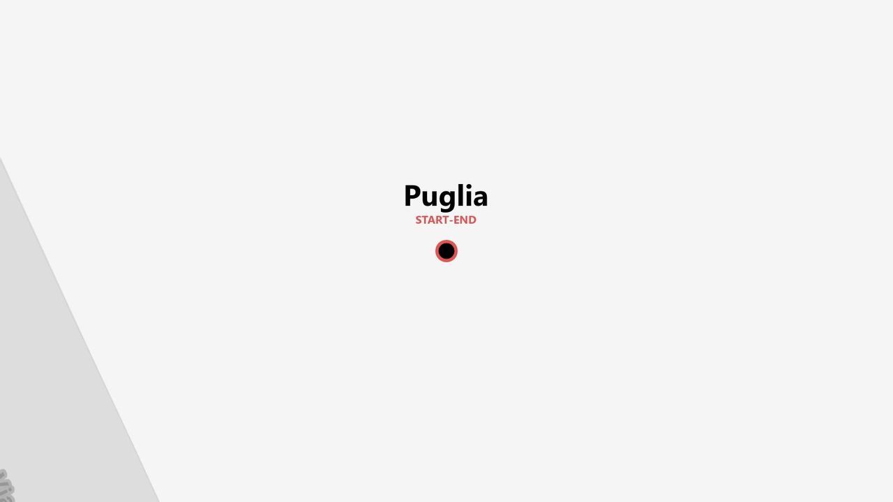 Una mappa grafica minimalista che indica la Puglia come punto di inizio e fine di un viaggio.