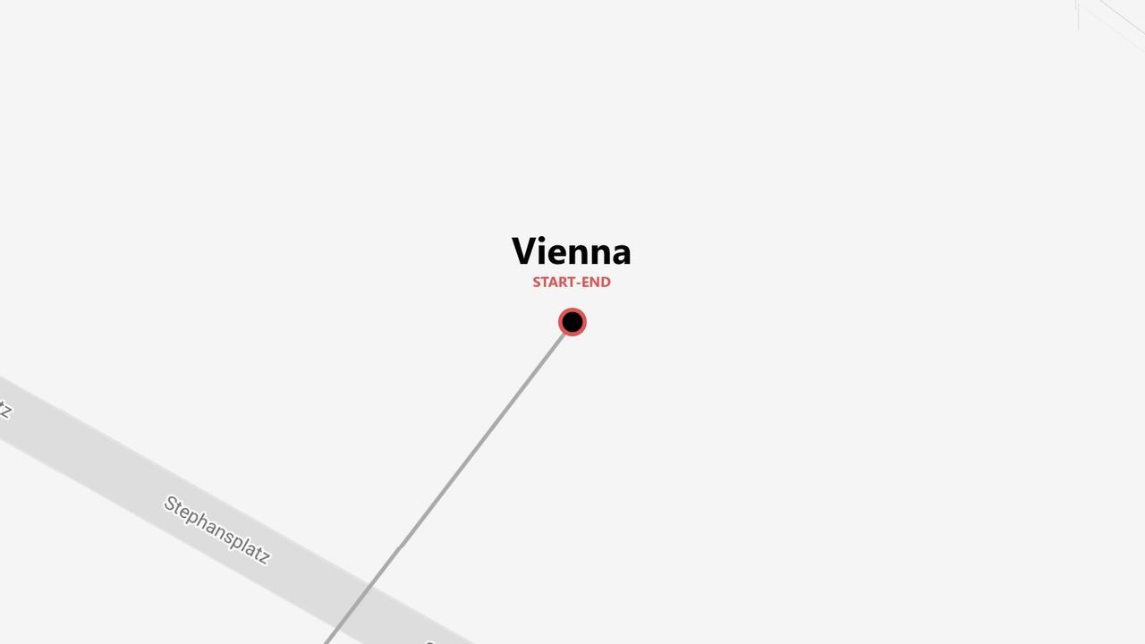Una mappa stilizzata di Vienna, che segna Stephansplatz come punto di partenza e arrivo di un percorso.