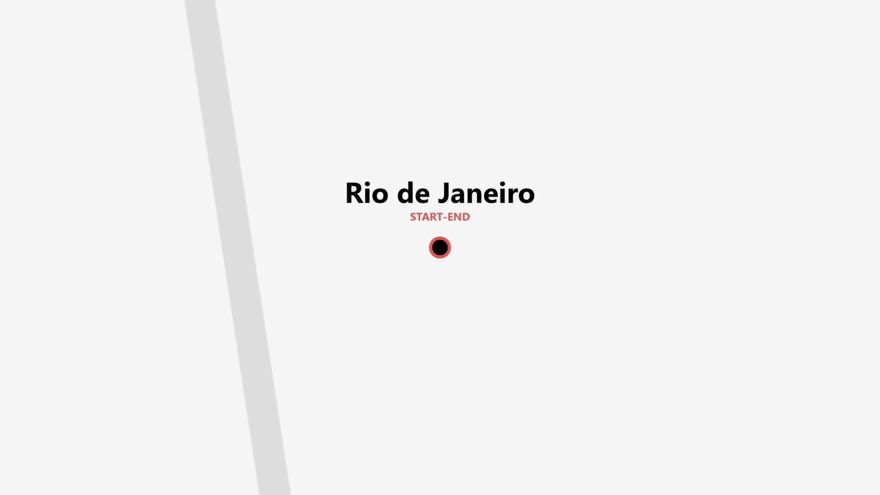 Grafica mappa minimalista che mostra Rio de Janeiro come punto di partenza e arrivo di un itinerario di viaggio.