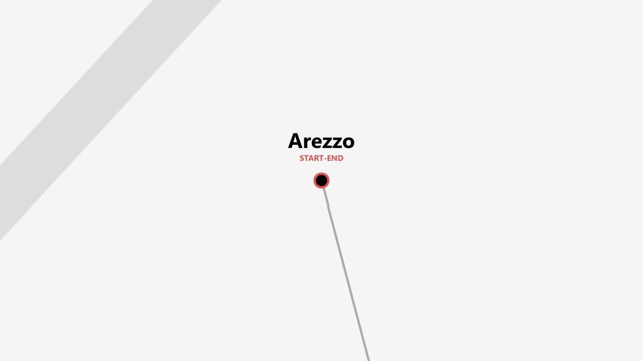 Mappa di un percorso con Arezzo come punto di partenza e arrivo.