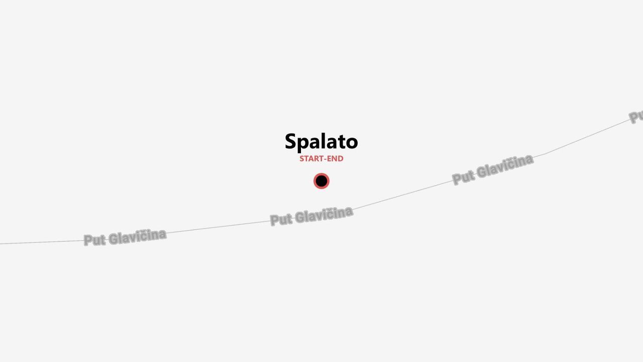 Mappa minimalista con punti di partenza e arrivo a Spalato, sulla strada Put Glavičina.