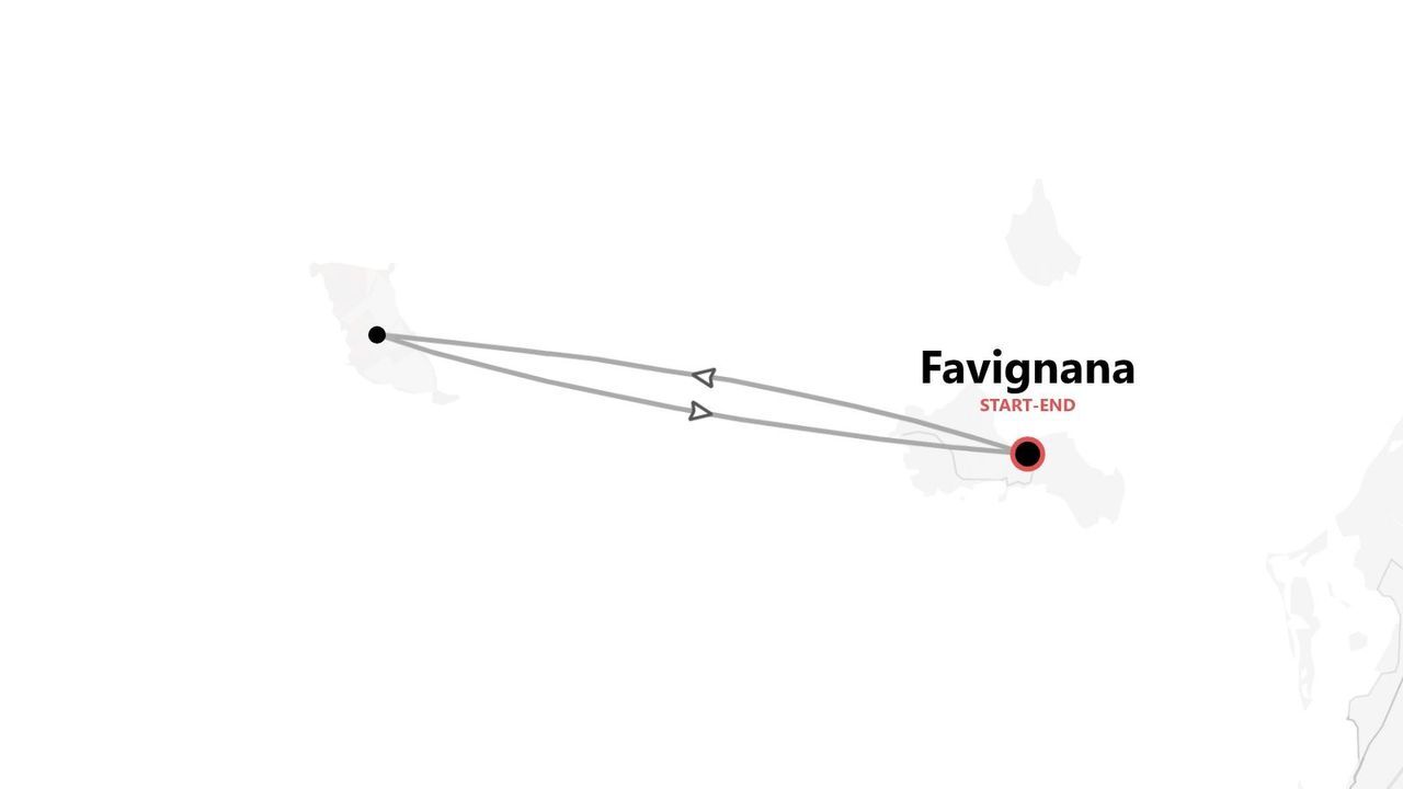 Mappa minimalista di un percorso circolare con partenza e arrivo a Favignana.