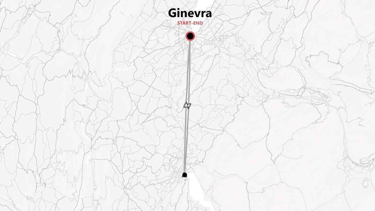 Una mappa stilizzata che mostra un itinerario di viaggio con Ginevra come punto di partenza e arrivo.
