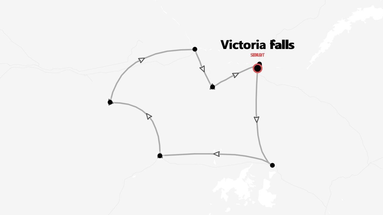 Mappa dell'itinerario di viaggio con partenza e arrivo alle Cascate Vittoria.