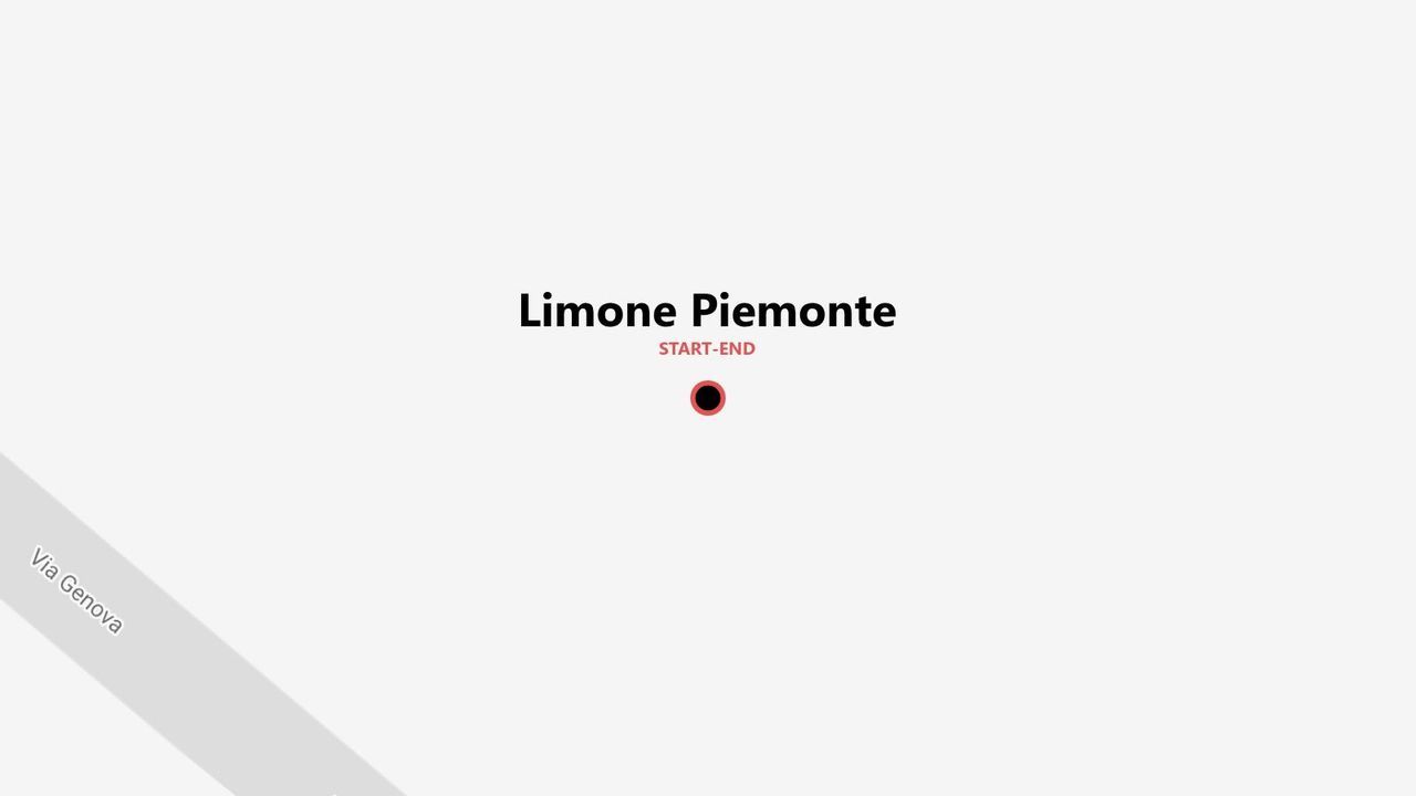 Una mappa minimalista che mostra un punto di partenza e arrivo per un viaggio a Limone Piemonte, con una vista parziale di Via Genova.