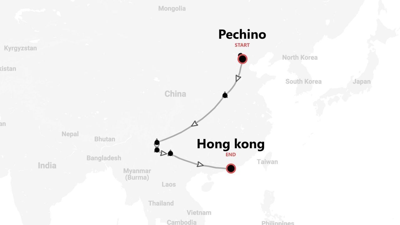 Mappa della Cina: itinerario di viaggio da Pechino a Hong Kong
