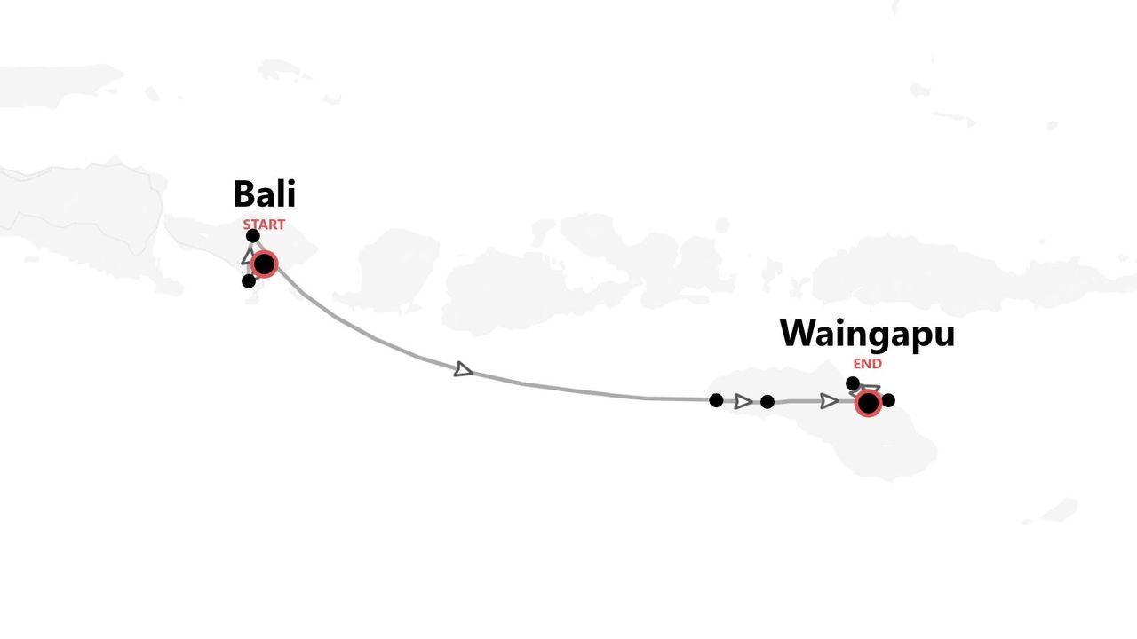Mappa dell'itinerario da Bali a Waingapu.