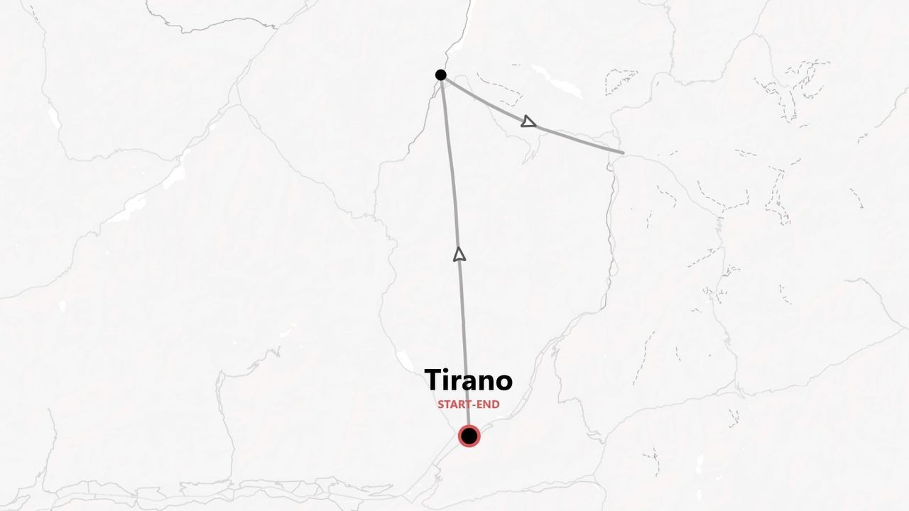 Mappa minimalista che mostra un itinerario ad anello con Tirano come punto di partenza e arrivo.