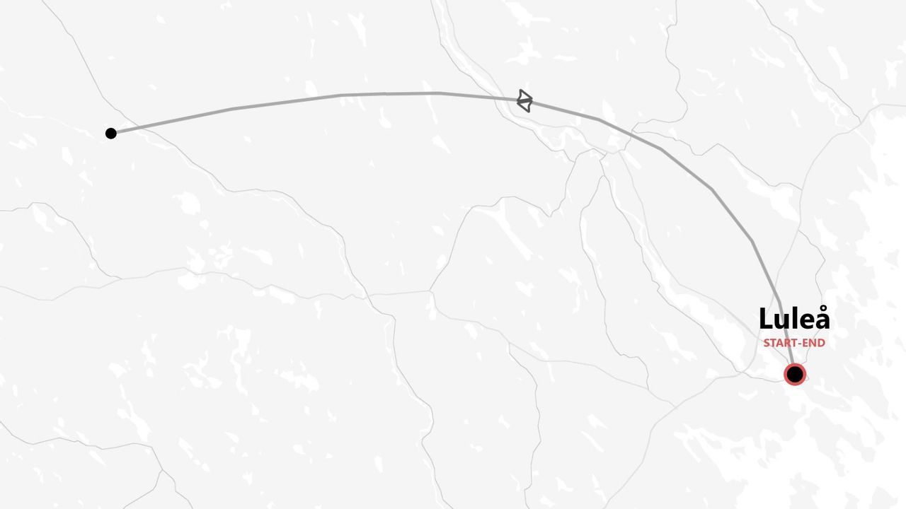 Mappa minimalista di un itinerario di viaggio circolare con partenza e arrivo a Luleå.