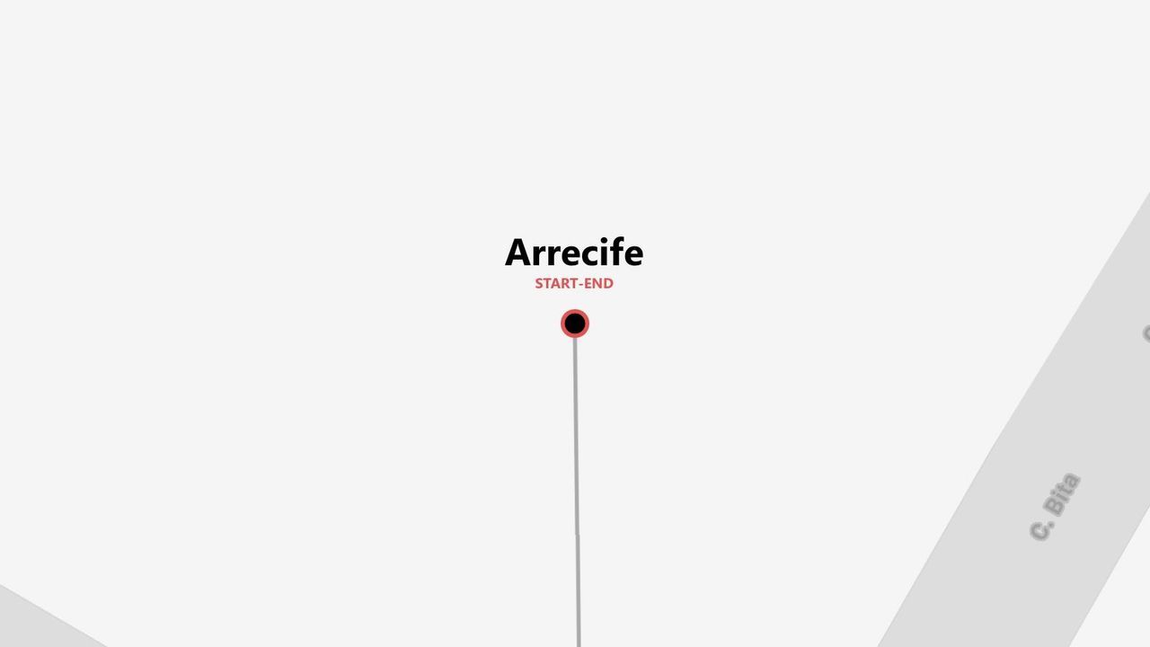 Una mappa minimalista che mostra il punto di partenza e di arrivo di un percorso ad Arrecife, con la via C. Bita visibile.