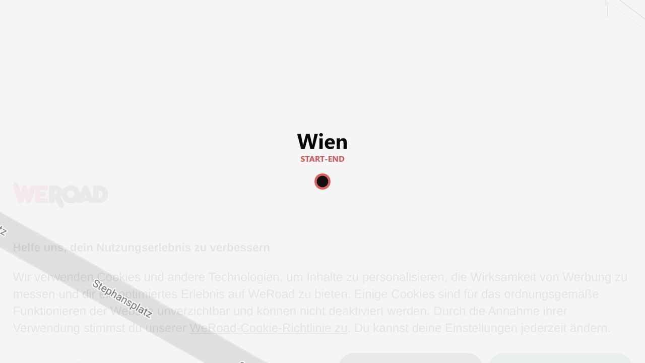 Eine digitale Karte, die eine Reiseroute zeigt, mit Wien als Start- und Endpunkt der Strecke.