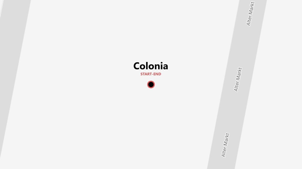 Mappa stilizzata di Colonia, con punti di partenza e arrivo vicino alla strada Alter Markt.