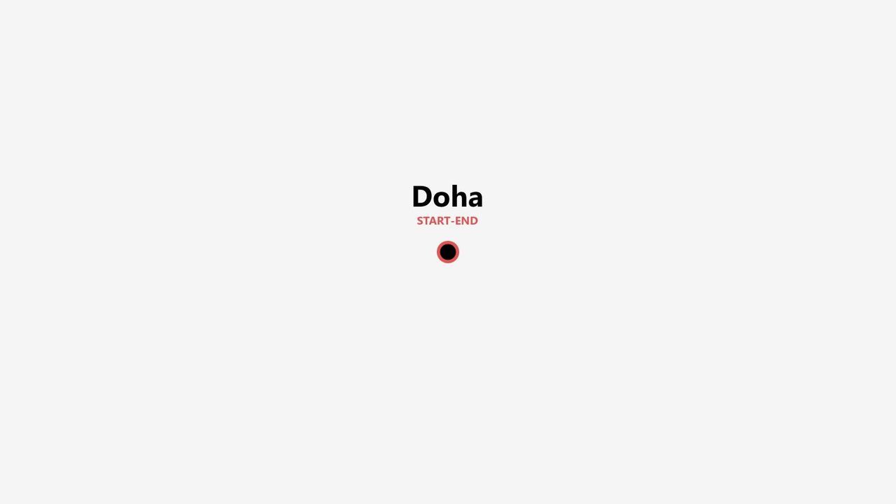 Grafica di mappa minimalista che indica Doha come punto di inizio e fine di un viaggio, con un marcatore circolare.