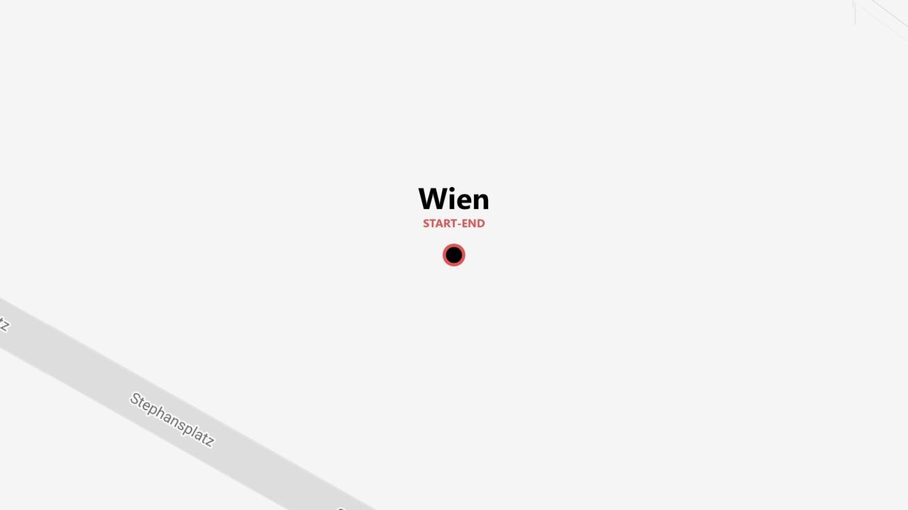 Eine minimalistische Kartengrafik mit Start- und Endpunkt für eine Reise in Wien am Stephansplatz.