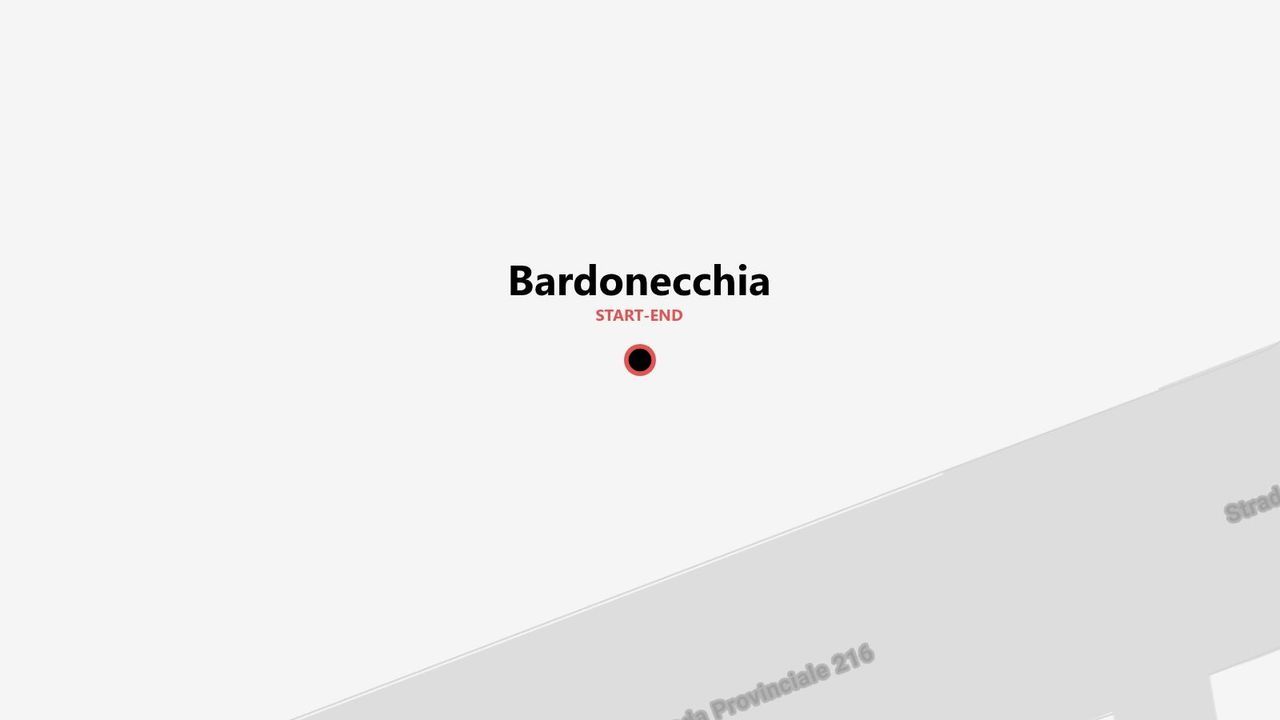 Mappa minimalista che indica Bardonecchia come punto di partenza e arrivo di un itinerario vicino alla Strada Provinciale 216.