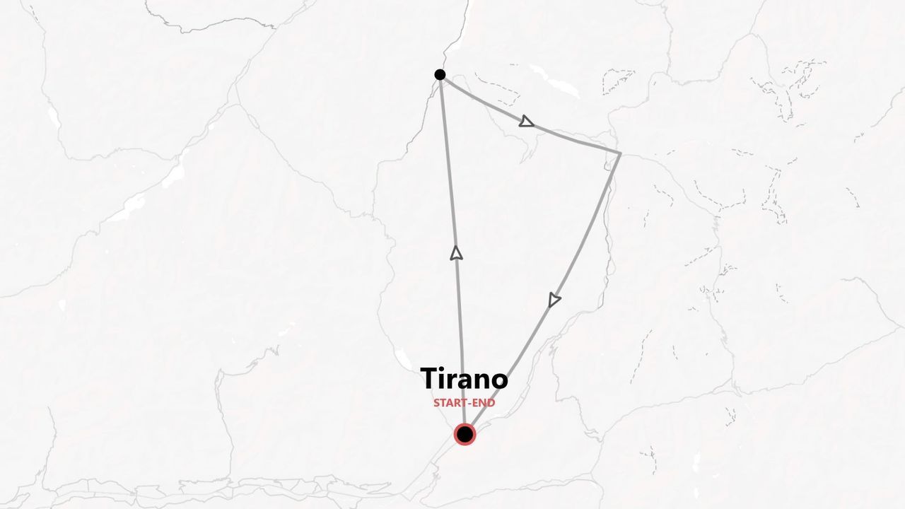 Mappa di un itinerario di viaggio con partenza e arrivo a Tirano.