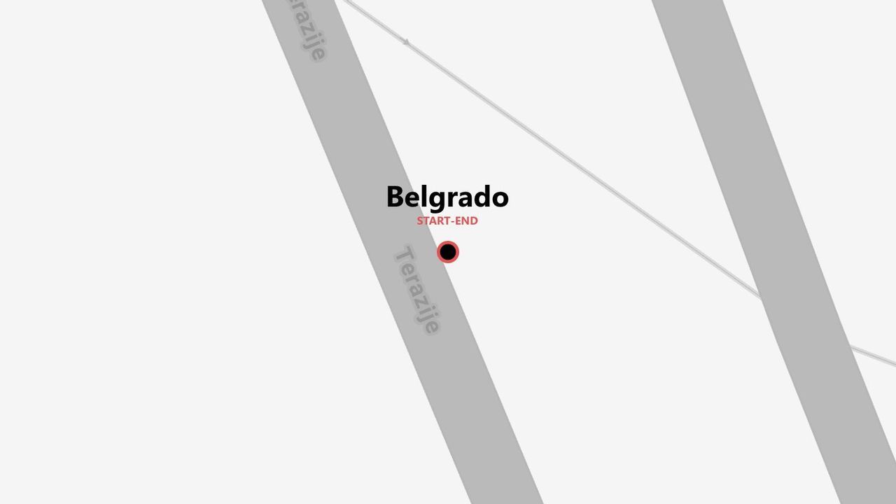 Mappa stilizzata di Belgrado: inizio e fine percorso su via Terazije.