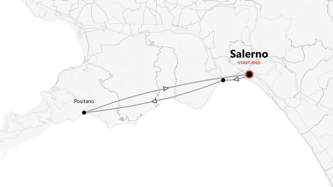 Mapa de ruta circular Salerno-Positano