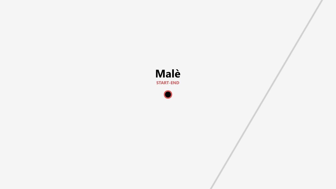 Eine minimalistische Kartengrafik, die Malè als Start- und Endpunkt einer Route zeigt, markiert mit einem runden Pin.