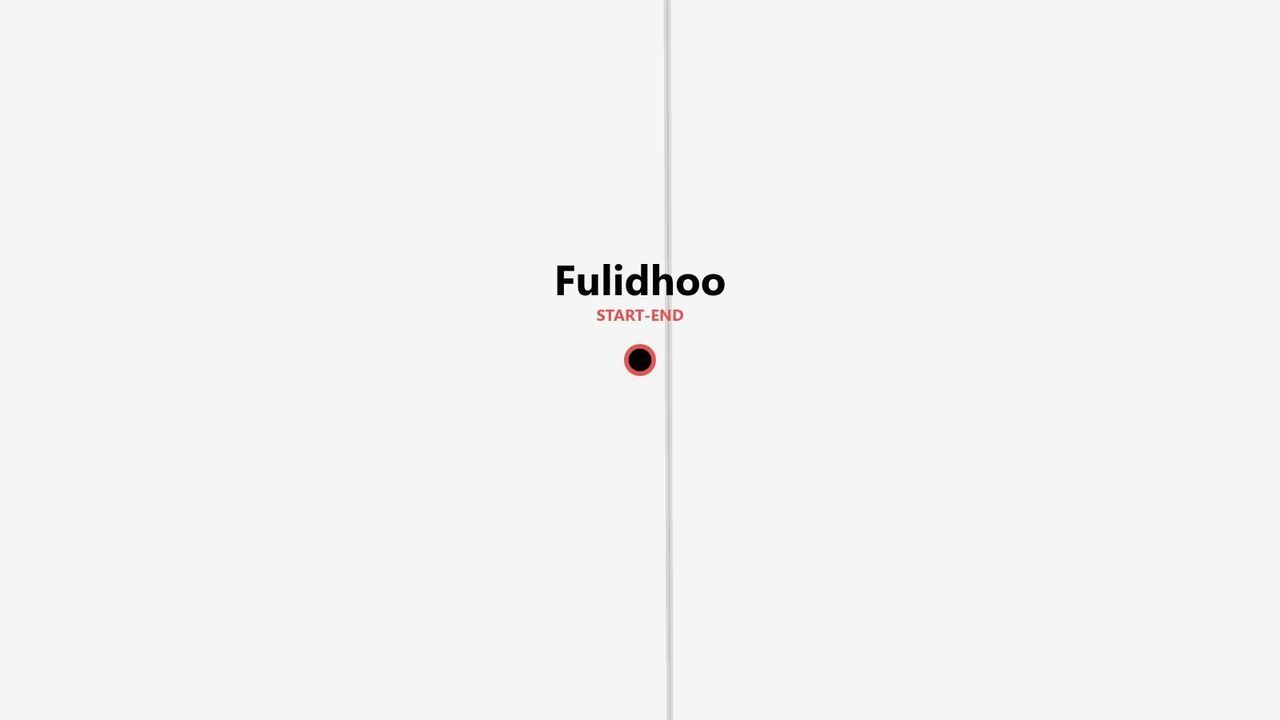 A minimalist map graphic marking the location 'Fulidhoo' as the start and end point of a route on a vertical line.