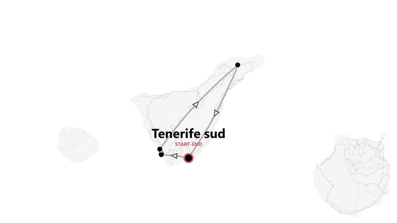 Mappa del Sud di Tenerife: itinerario circolare con partenza e arrivo nello stesso punto.