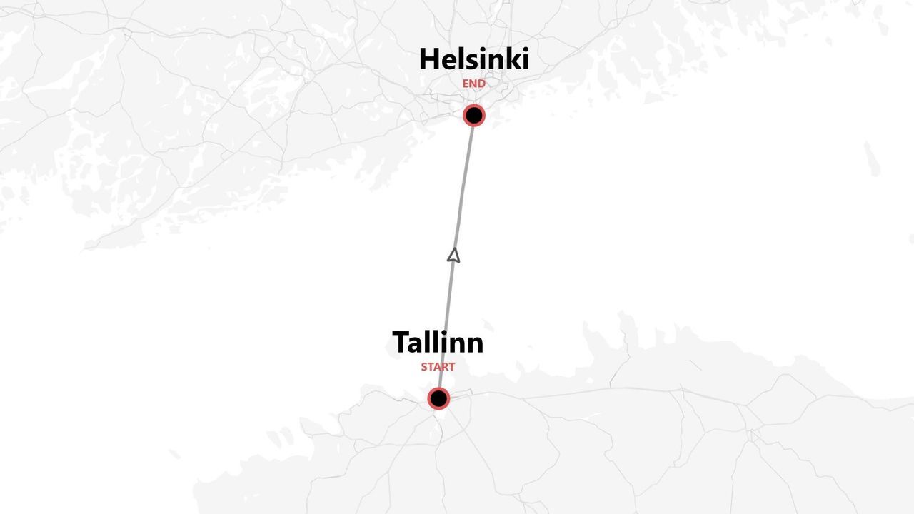 Una mappa dell'itinerario di viaggio da Tallinn a Helsinki.