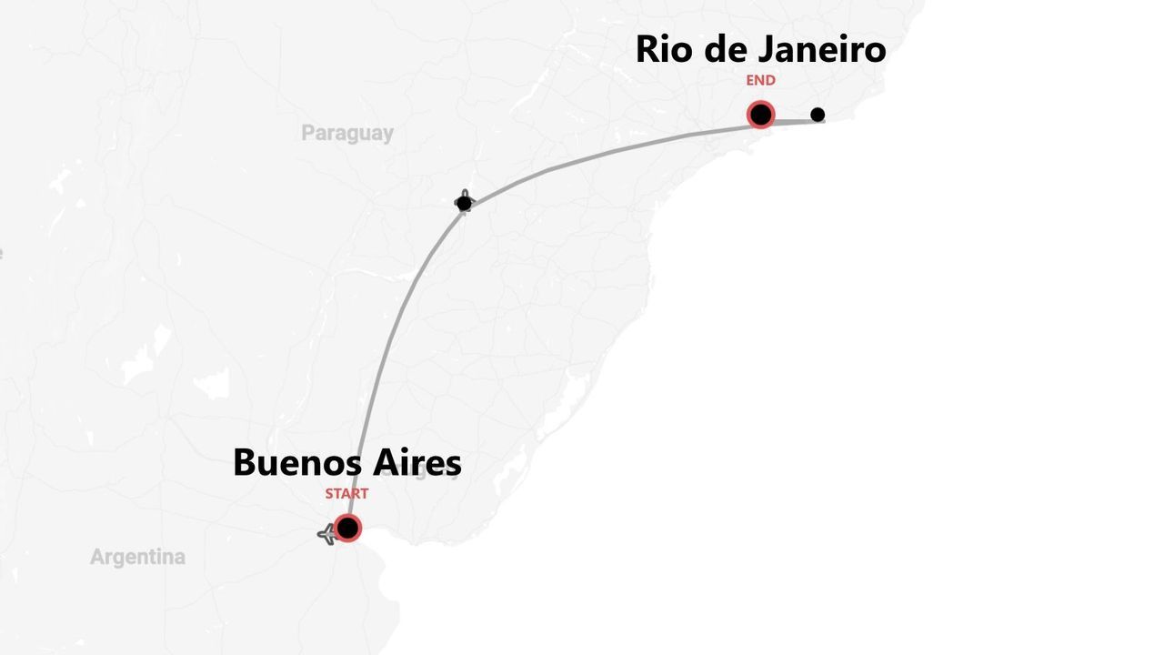 Karte der Reiseroute Buenos Aires - Rio de Janeiro