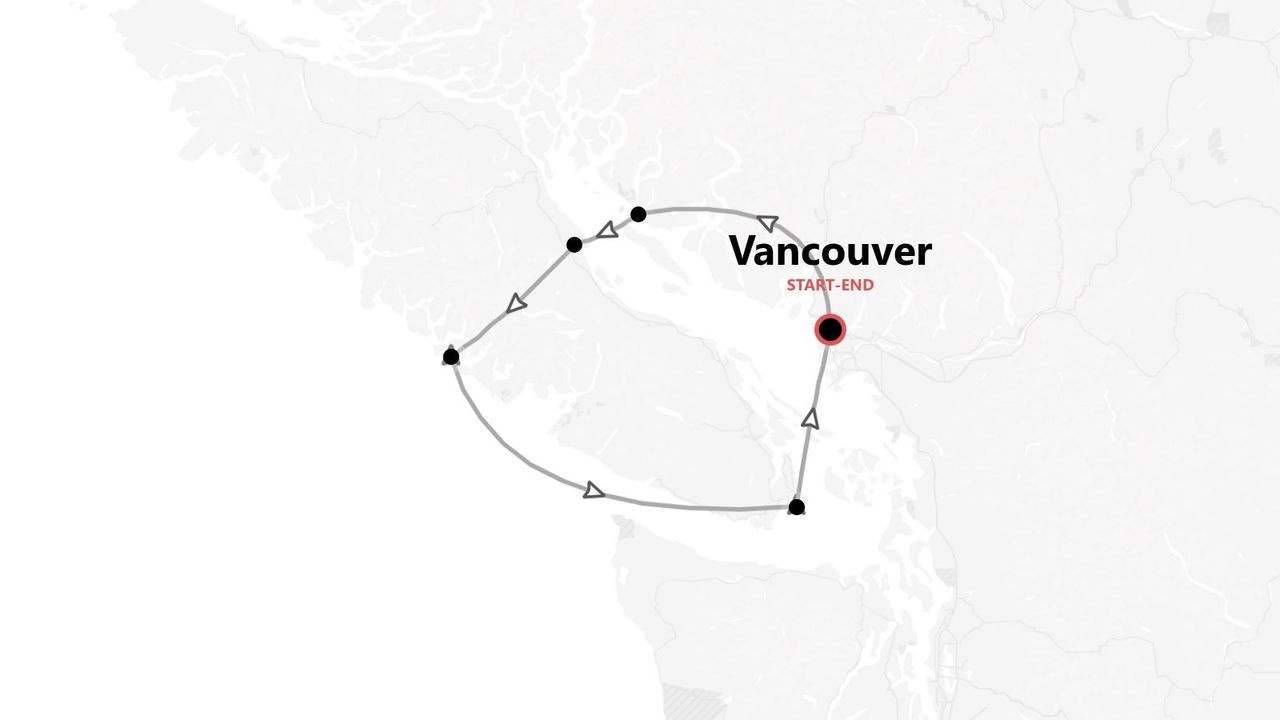 Carte d'un itinéraire de circuit circulaire à Vancouver