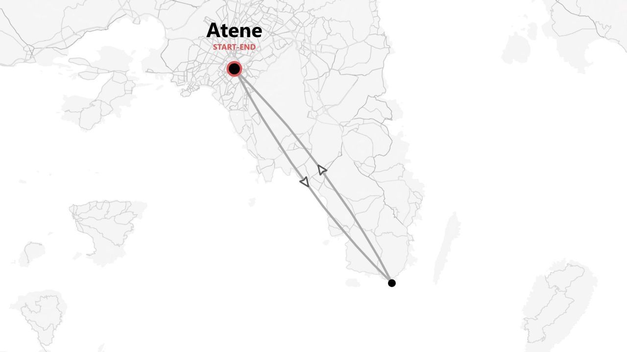 Karte einer Rundreise-Route mit Start und Ziel in Athen.