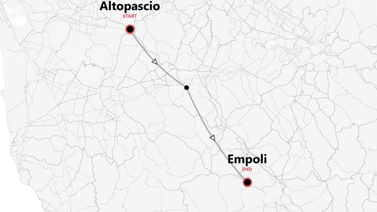 Mappa stilizzata del percorso da Altopascio a Empoli.