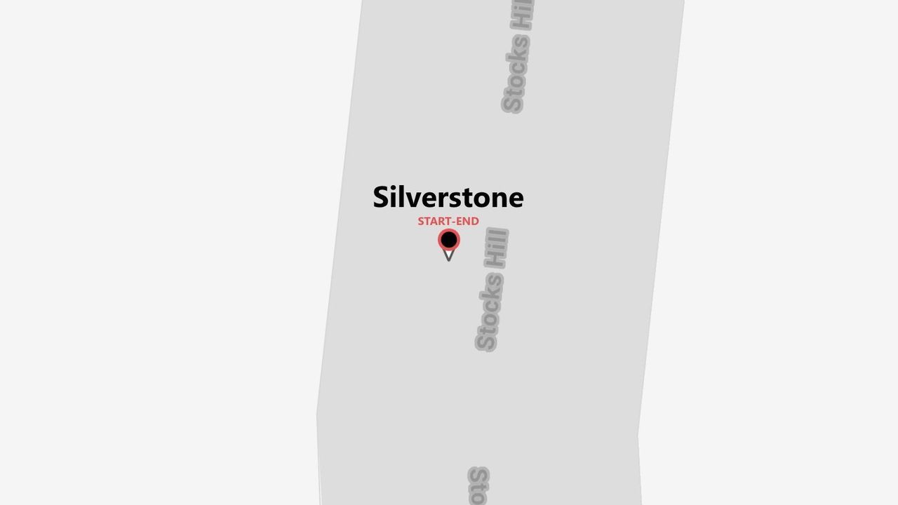 A simplified map showing the start and end point at Silverstone, located on Stocks Hill.