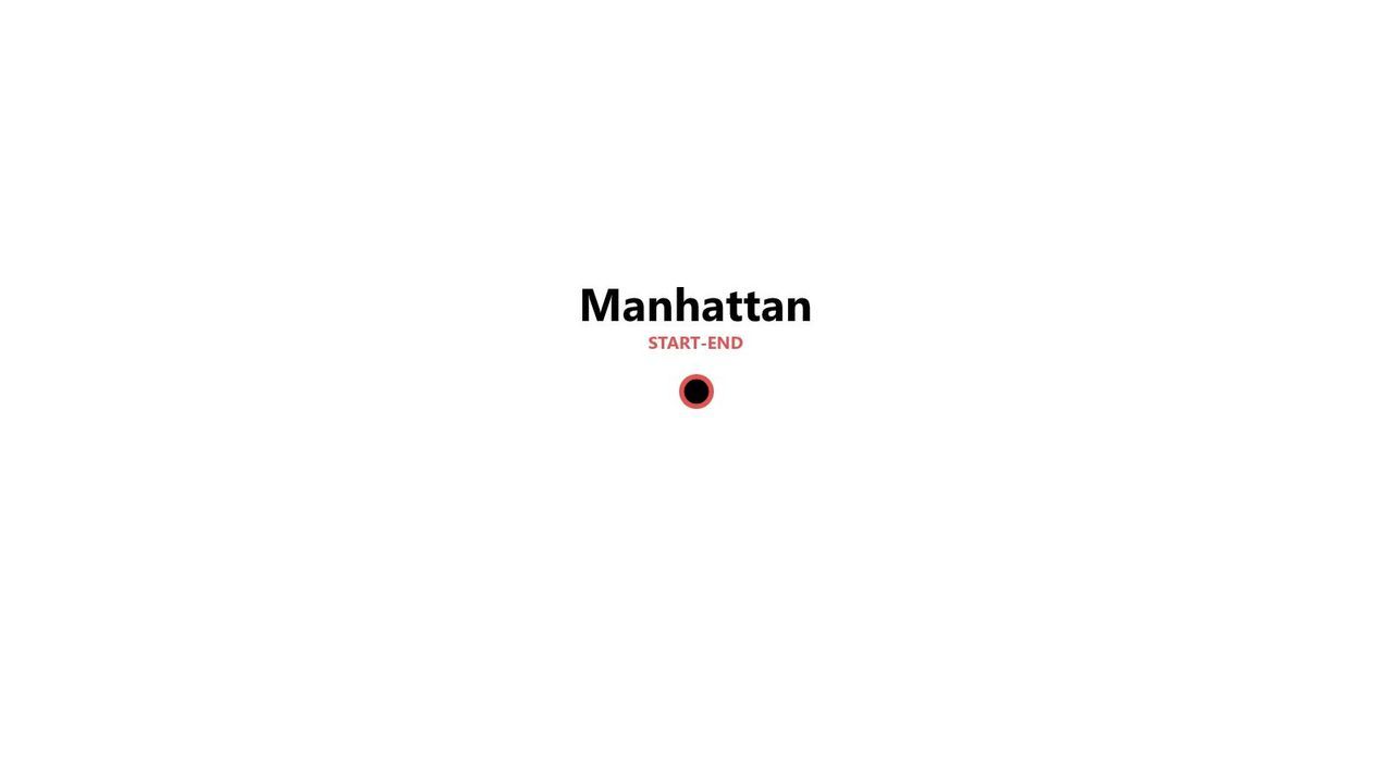 A graphic showing the word 'Manhattan' in black text, with 'START-END' in red text below it, over a red and black circular route marker.
