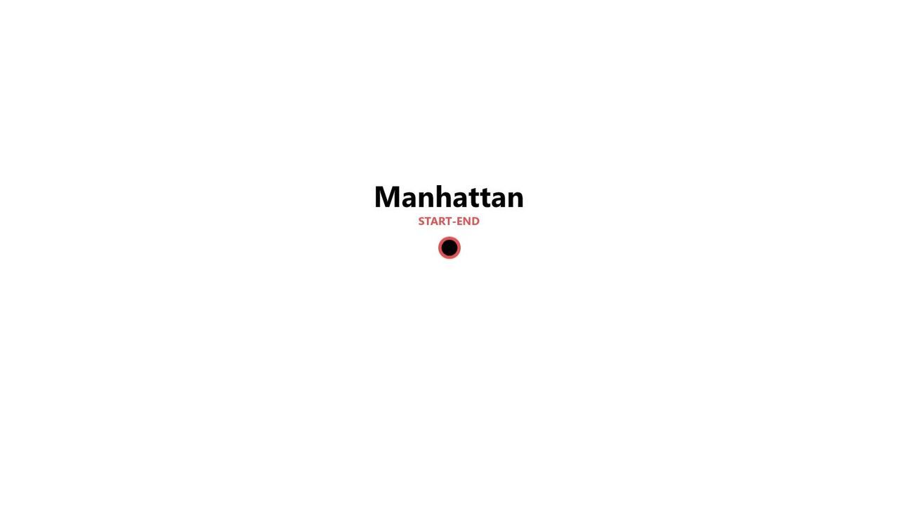 A minimalist graphic with the word Manhattan above a red start-end point icon, resembling a metro map.