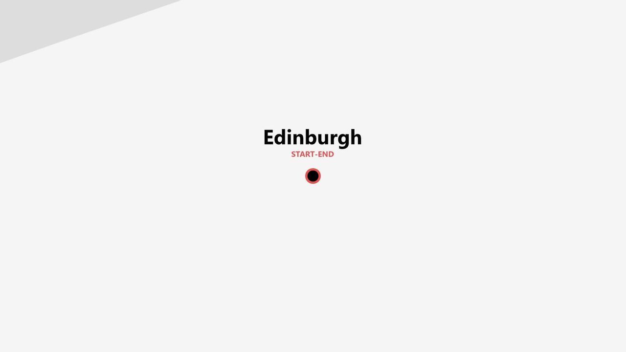A minimalist graphic showing Edinburgh as the start and end point of a trip, marked with a circular icon on a white background.